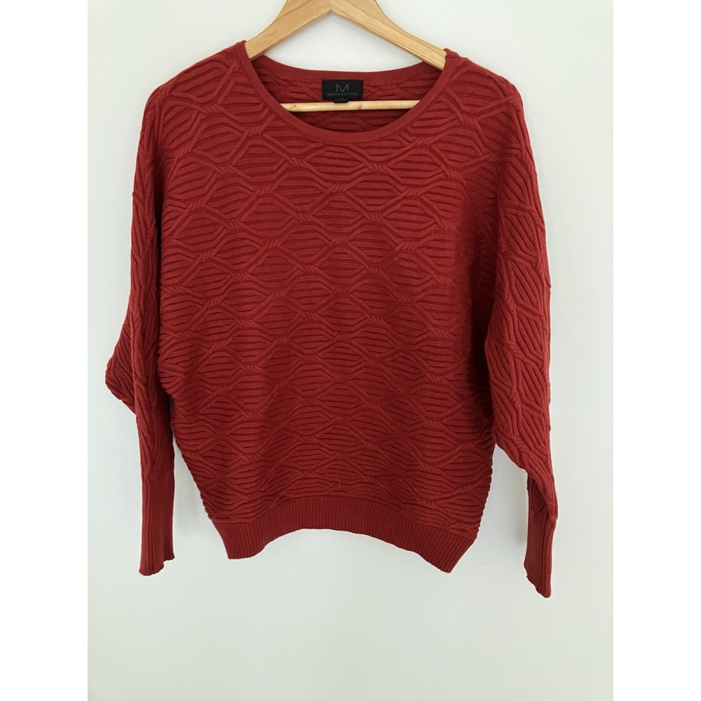 Magaschoni Women's Knit Sweater With Diamond Pattern Size L In Rust Red